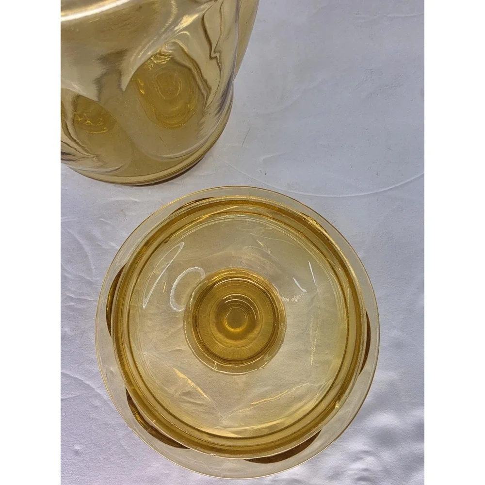 Vintage Amber Glass Apothecary Canister Jar w/ Faceted Lid Octagonal MCM Storage